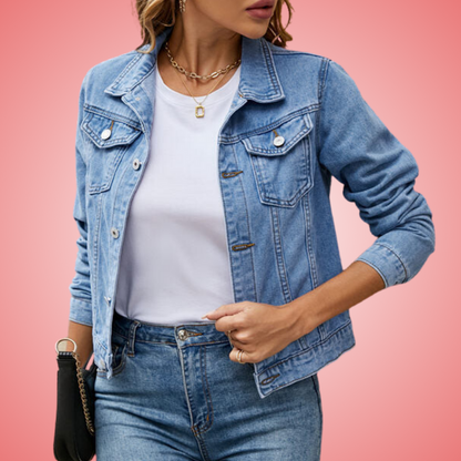 Rafaela Jas | Korte Denim Jas met Opgerolde Mouwen en Trendy Pasvorm