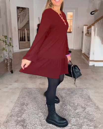 Julietta Jurk | Retro A-lijn Jurk met Ronde Hals en Lange Mouwen