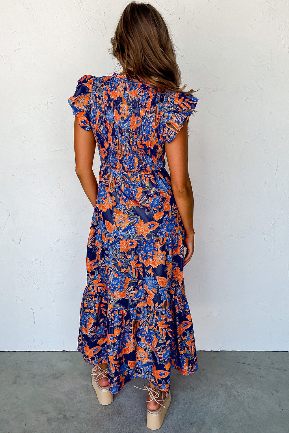 Lucia Jurk | Boho Maxi-Jurk met Bloemenprint, V-Hals en Volants