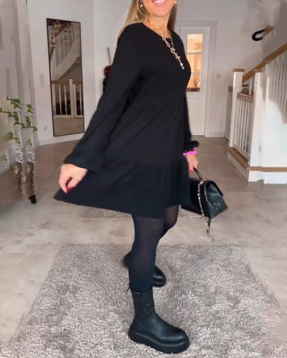 Julietta Jurk | Retro A-lijn Jurk met Ronde Hals en Lange Mouwen