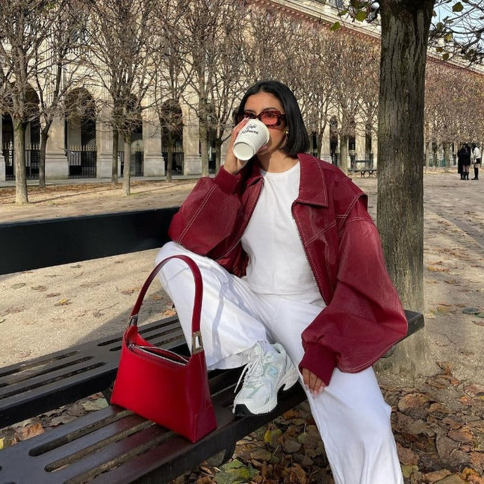 Serena Rode oversized damesjas – stijlvolle leren jas met trendy pasvorm