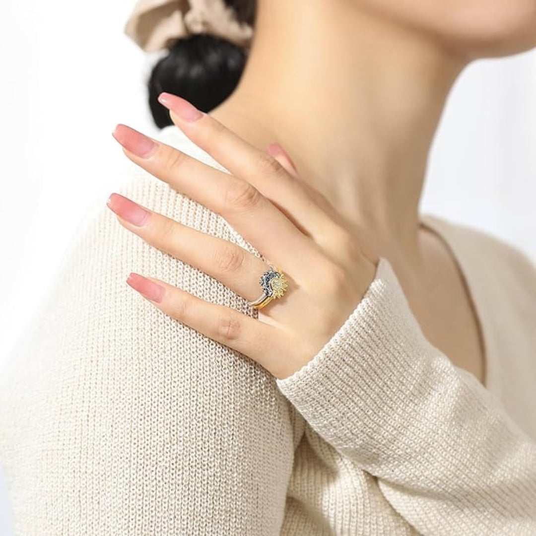 Solea Ringset | Zomerse Zon & Maan Ring in 14K Verguld Design