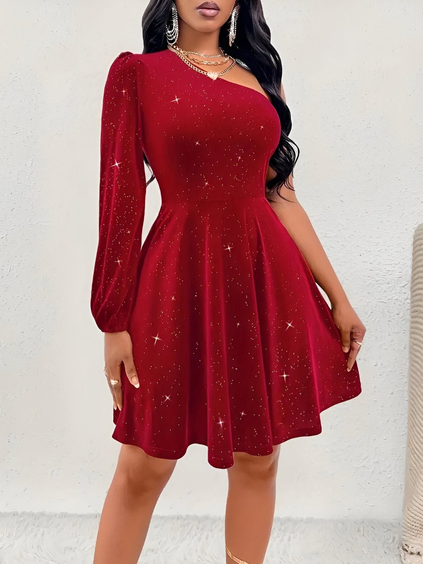 Serena One-Shoulder Dress | Damesjurk met Chic Eén-Schouder Design, A-lijn Pasvorm en Speelse Ruches