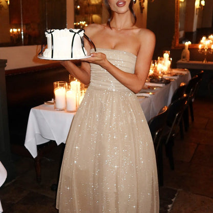 Viola Jurk | Midi-jurk met Subtiele Pailletten en Elegante Dubbele Laag