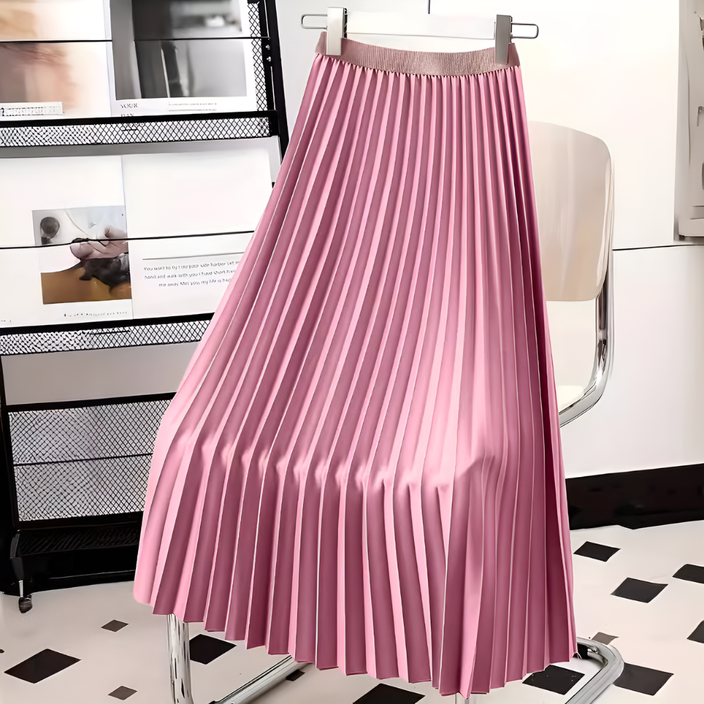 Luna satijnen plooirok – hoge taille midi-rok met elegante glans