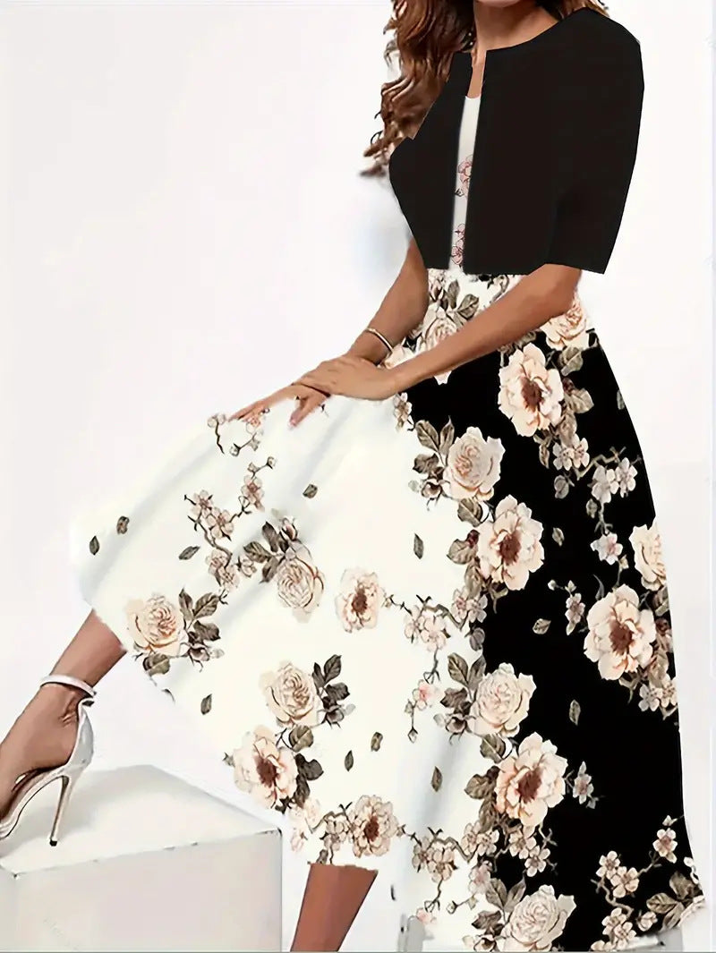 Ankie™ Elegante Set met Bloemenprint | Tijdloze Bloemenset met Cropped Jas en Vloeiende Rok