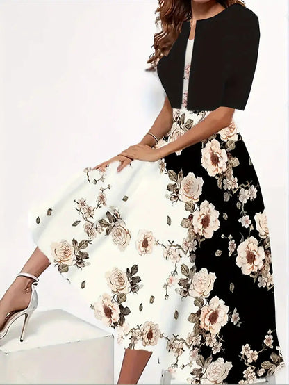 Ankie™ Elegante Set met Bloemenprint | Tijdloze Bloemenset met Cropped Jas en Vloeiende Rok