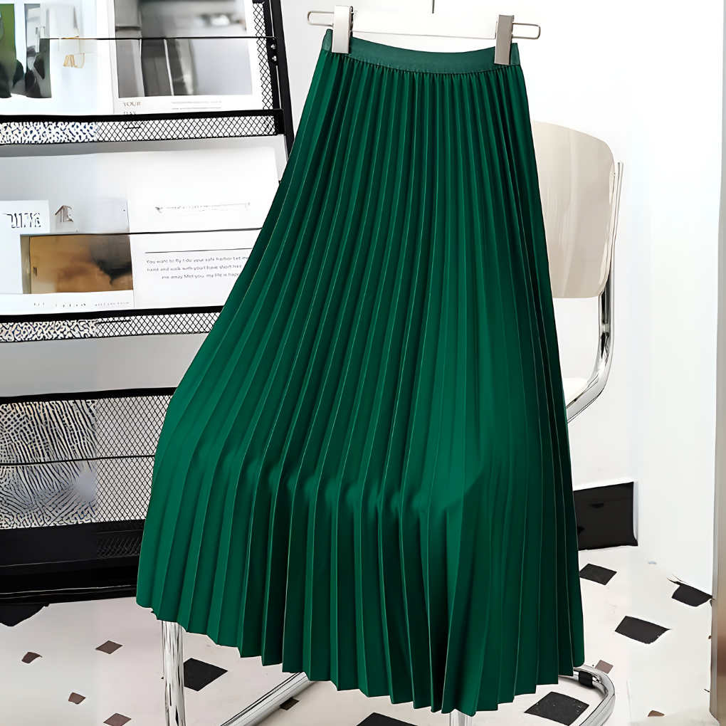 Luna satijnen plooirok – hoge taille midi-rok met elegante glans