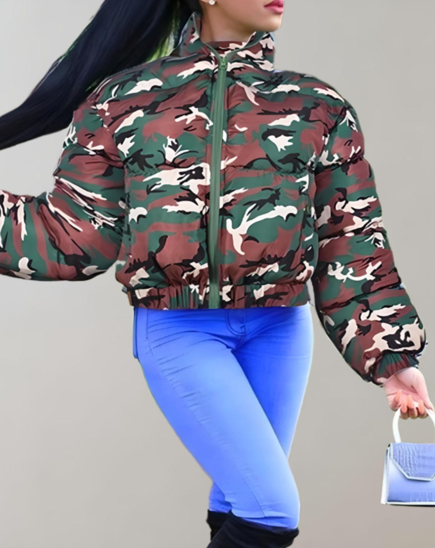 Anna Winterjas | Stoere Camouflage Jas met Warme Voering en Hoge Kraag
