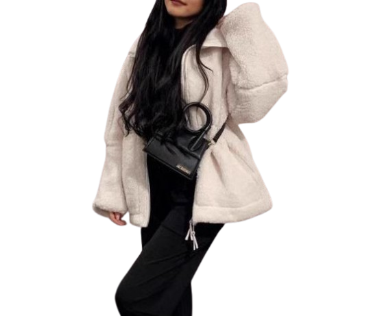 Giulietta dames lamswollen jas – warme fleece jas met rits en hoge kraag