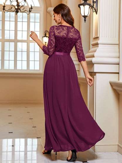 Angelina Jurk | Maxi-jurk met Kanten Bovenwerk, Chiffon Rok en 3/4-Mouwen