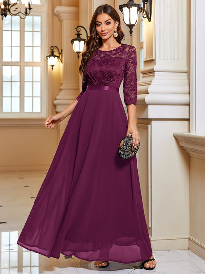 Angelina Jurk | Maxi-jurk met Kanten Bovenwerk, Chiffon Rok en 3/4-Mouwen