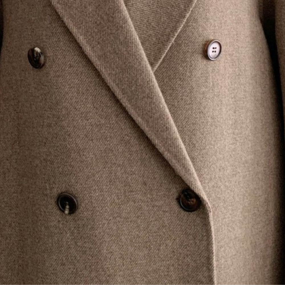 Giulia lange dames winterjas – elegante double-breasted jas met warme voering