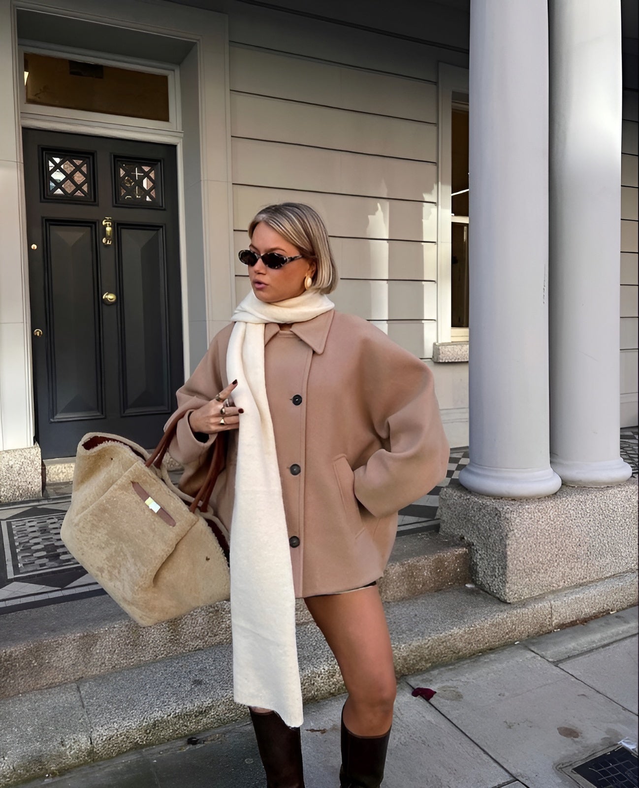 Alessia dames oversized winterjas – trendy wollen jas in beige of zwart