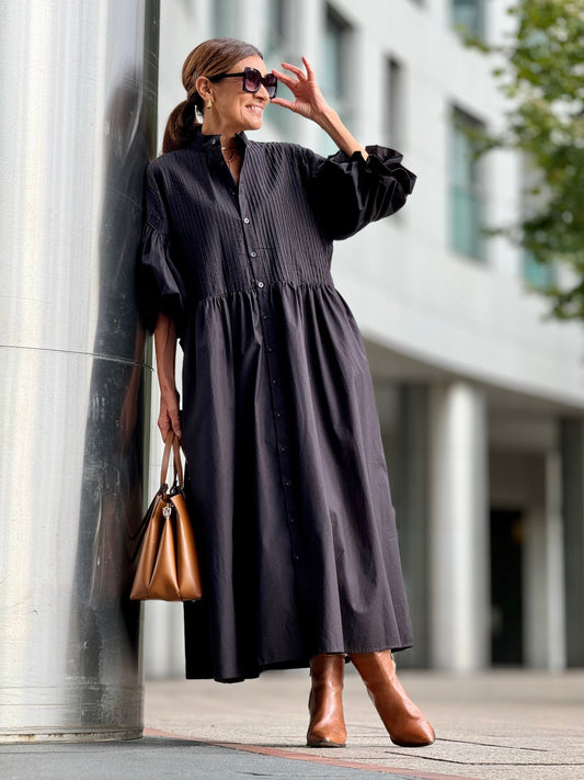 Phoebe Jurk | Zwarte One-Size Zomerjurk van Egyptisch Katoen met Ceintuur