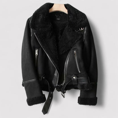 Amy | Leren Jas Suède Afwerking | Ultiem Comfort en Warmte met Sherpa Voering