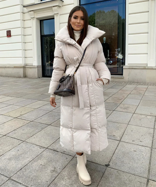 Giulia Lange gewatteerde dames winterjas – stijlvolle puffer coat met taille-riem
