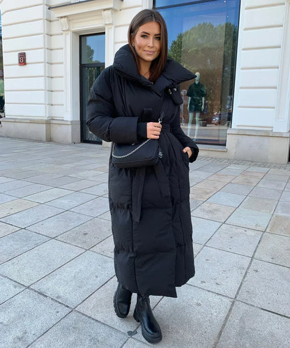 Giulia Lange gewatteerde dames winterjas – stijlvolle puffer coat met taille-riem