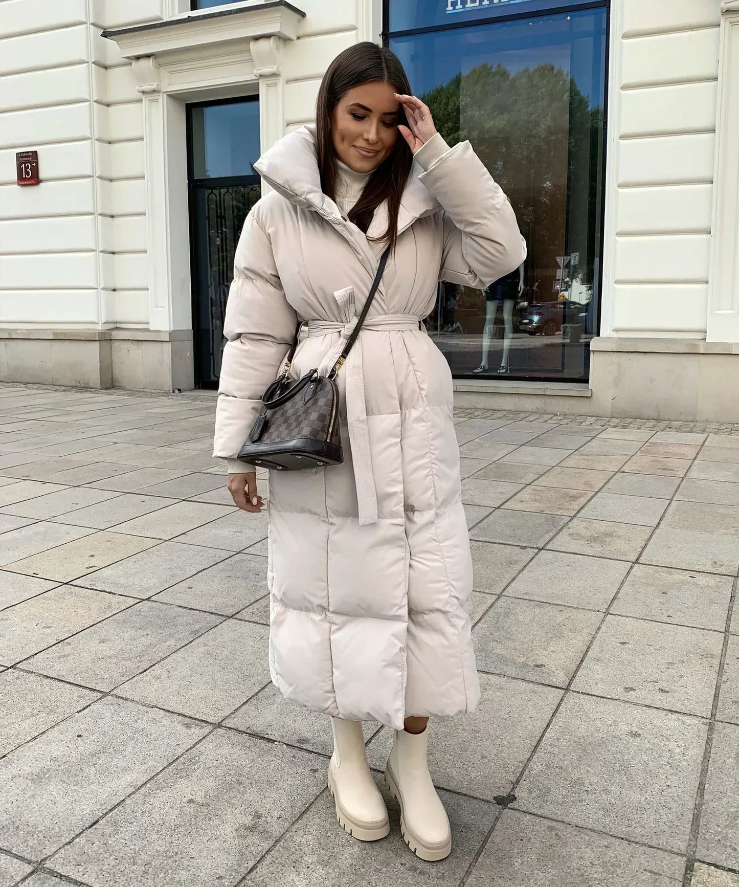 Giulia Lange gewatteerde dames winterjas – stijlvolle puffer coat met taille-riem
