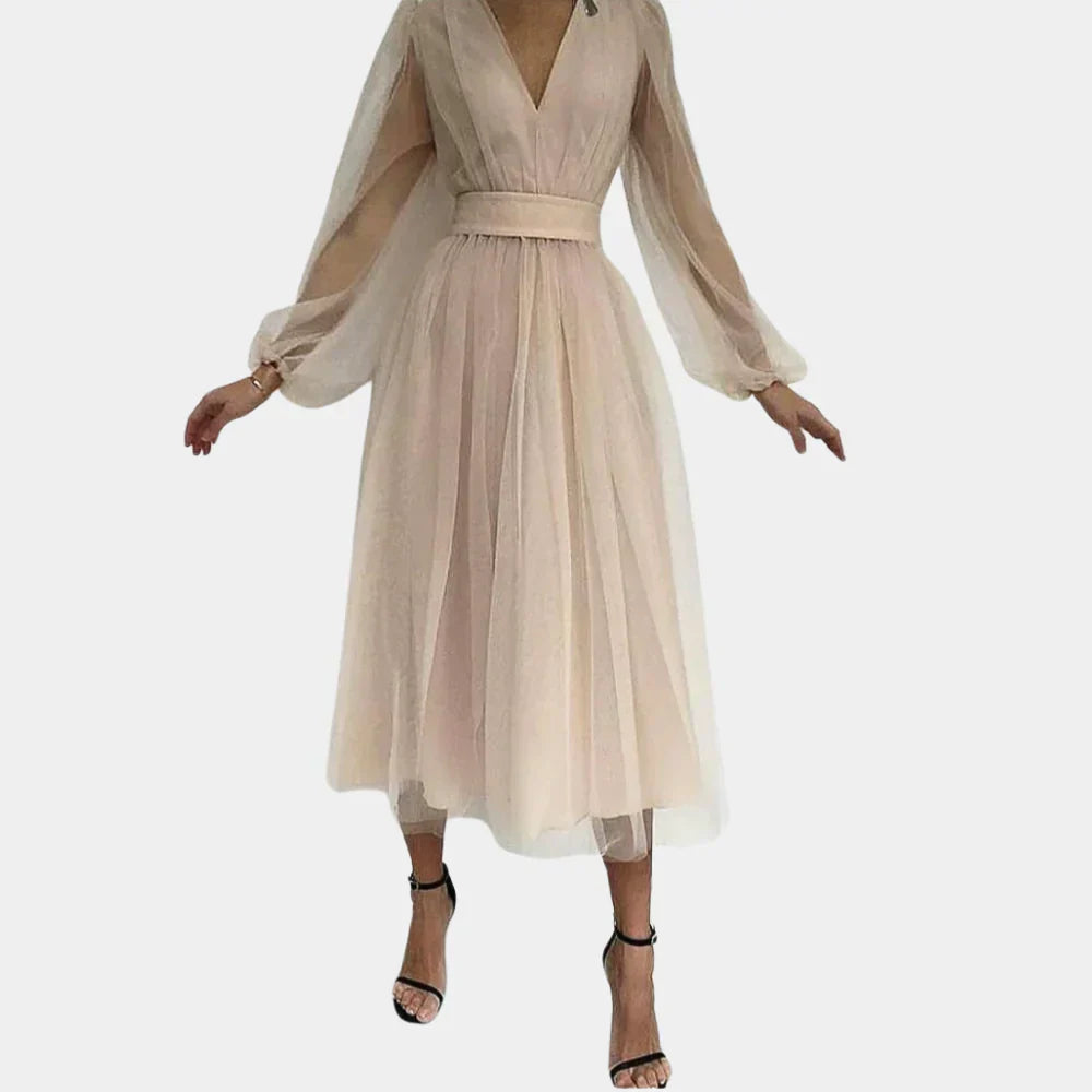 Noa Midi-Jurk | Luchtige Midi-Jurk van Semi-Transparant Polyester met Elegante Uitstraling