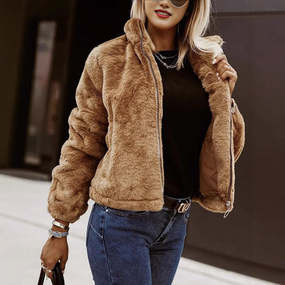 Bianca Faux Fur Coat | Oversized Damesjas met Pluche Textuur en Hoge Kraag