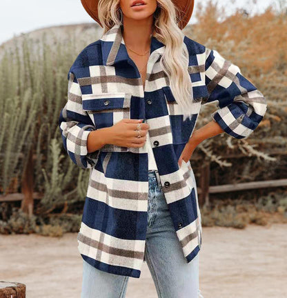 Fudus Overshirt Jack | Dames Geruite Overshirt Jas met Knopen en Opgestikte Zakken