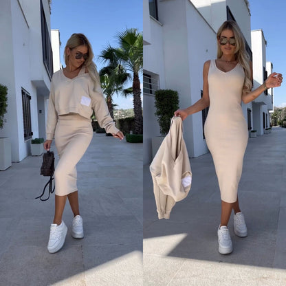 Isabella Twin Set | Mouwloos Jurk en Trui Set voor Dames met Slim Fit en Elegante Look