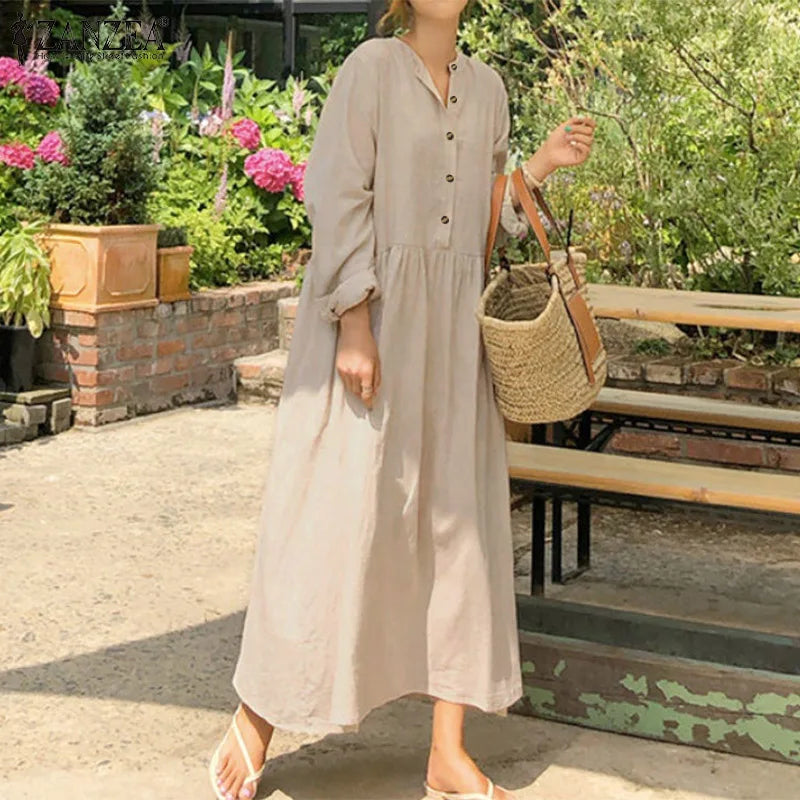 Isadora Jurk | Oversized Katoenen Overhemdjurk met Lange Mouwen en Bohemian Maxi Look