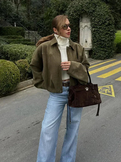 Giulia Bomberjack | Suède Damesjack met Tijdloos Bombersilhouet en Luxe Afwerking