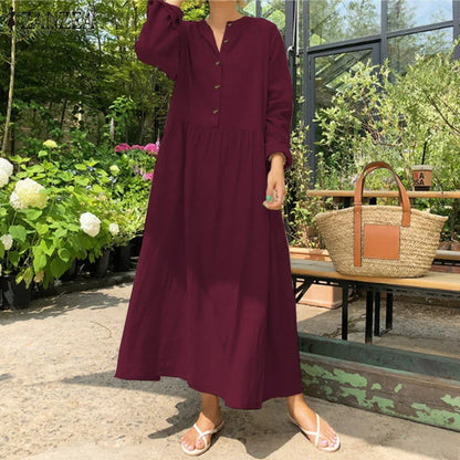 Isadora Jurk | Oversized Katoenen Overhemdjurk met Lange Mouwen en Bohemian Maxi Look