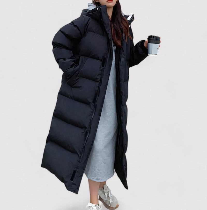 Isabella Lange zwarte dames winterjas – waterdichte gewatteerde puffer parka met capuchon