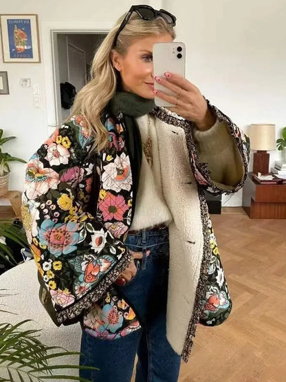 Aaliyah Bloemenjas | Vintage Warme Damesjas met Losse Pasvorm en Bloemenprint