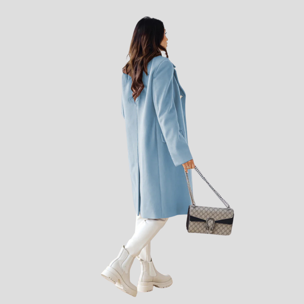 Gabriella Dames dubbelrijige winterjas – elegante wolmix jas met klassieke revers