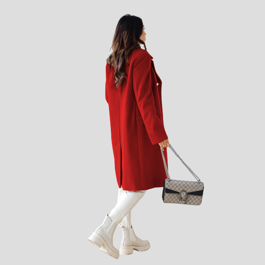 Gabriella Dames dubbelrijige winterjas – elegante wolmix jas met klassieke revers