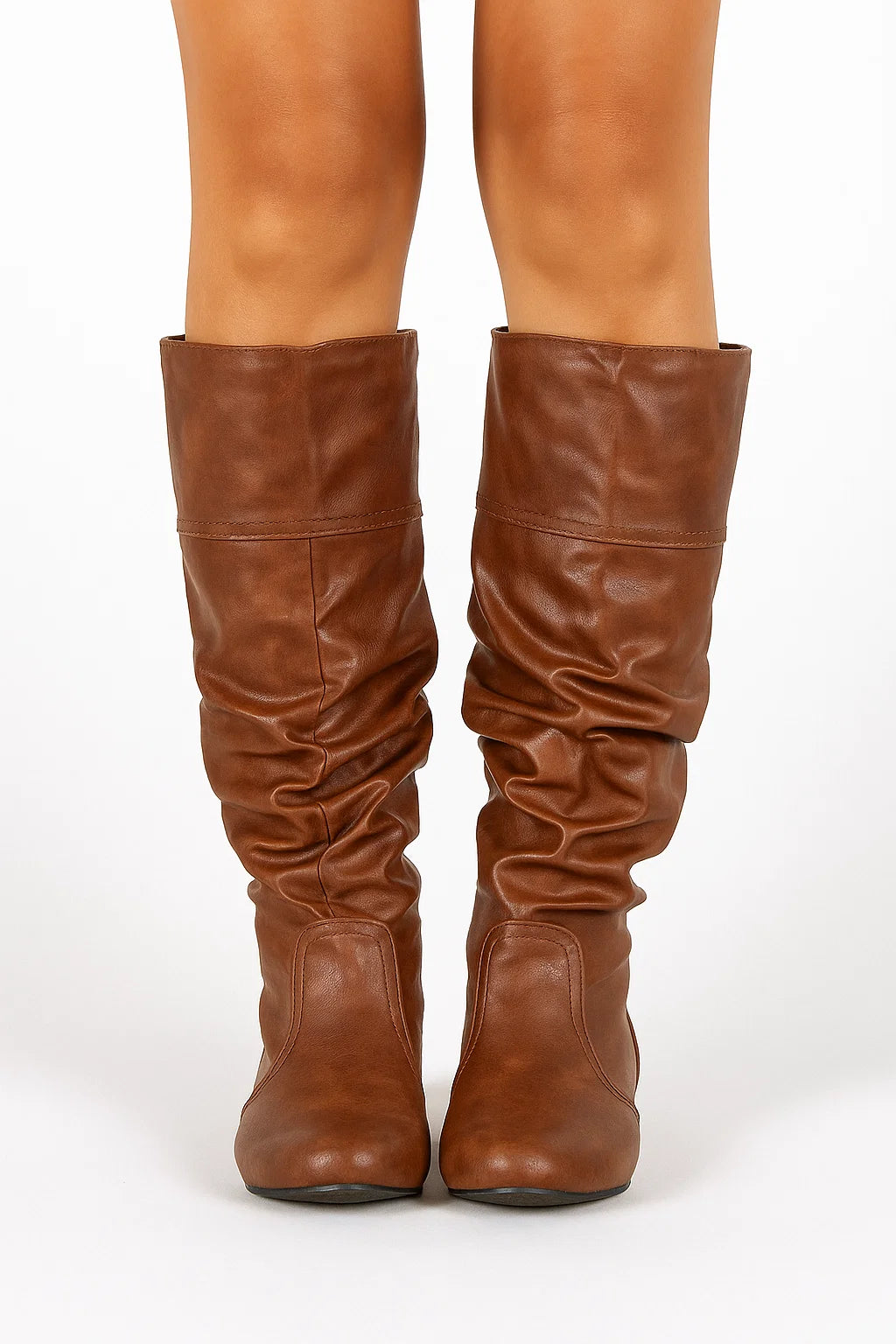 Zara Kniehoge Laarzen Dames – Synthetisch Leren Slouchy Laarzen met Lage Hak