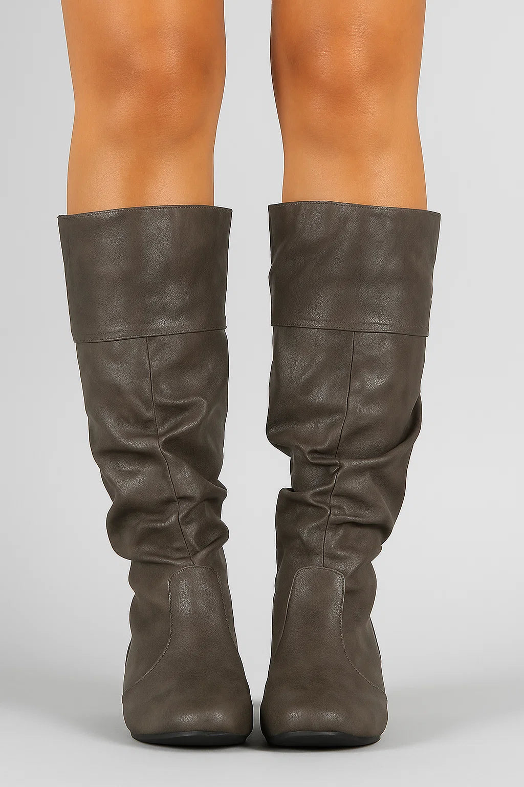 Zara Kniehoge Laarzen Dames – Synthetisch Leren Slouchy Laarzen met Lage Hak