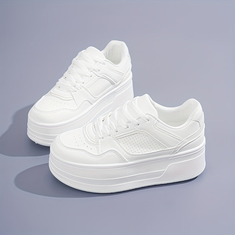 Ailani Sneakers | Witte Plateau Sneakers met Vetersluiting en Comfortabel Bovenwerk
