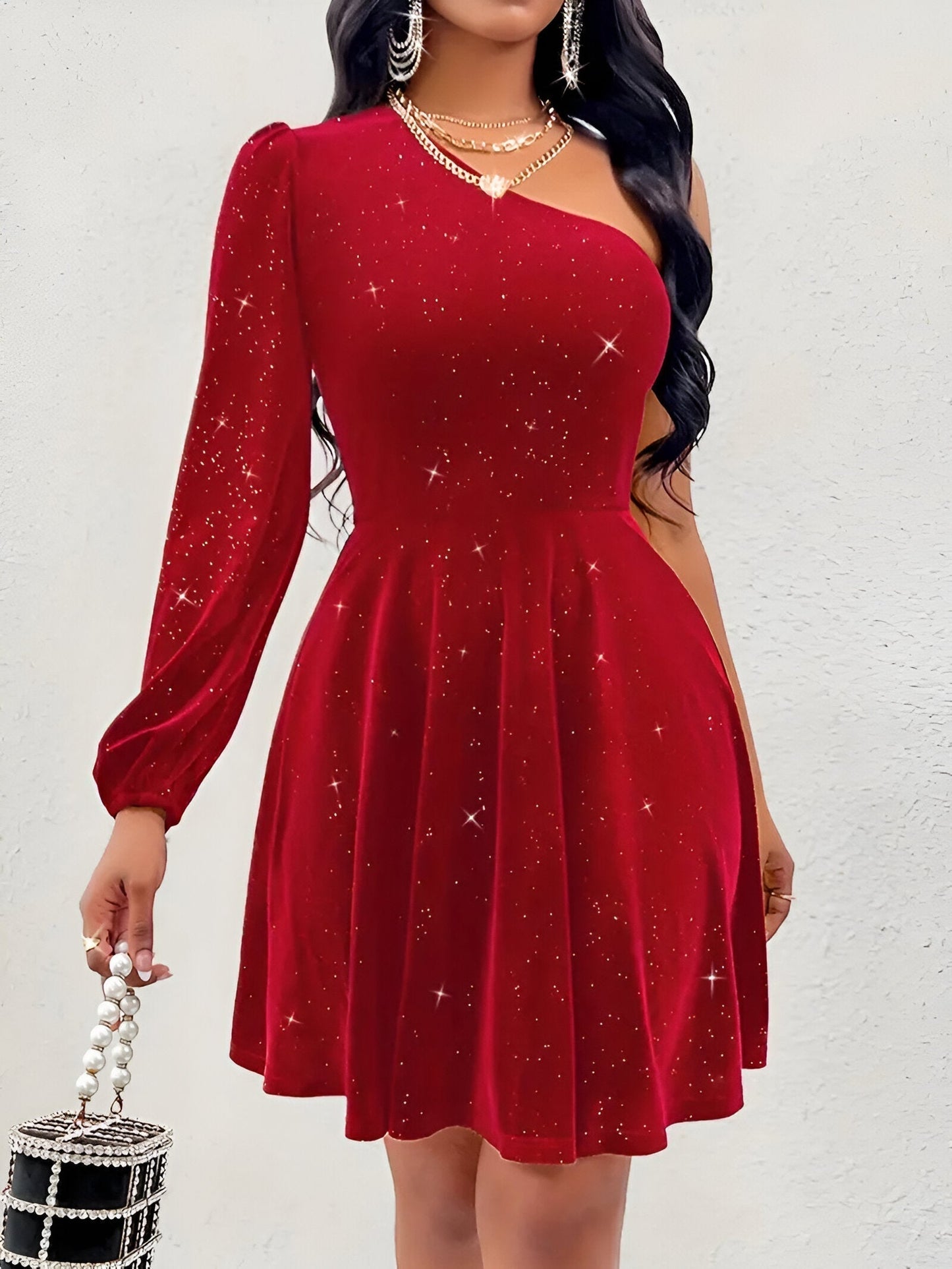 Serena One-Shoulder Dress | Damesjurk met Chic Eén-Schouder Design, A-lijn Pasvorm en Speelse Ruches