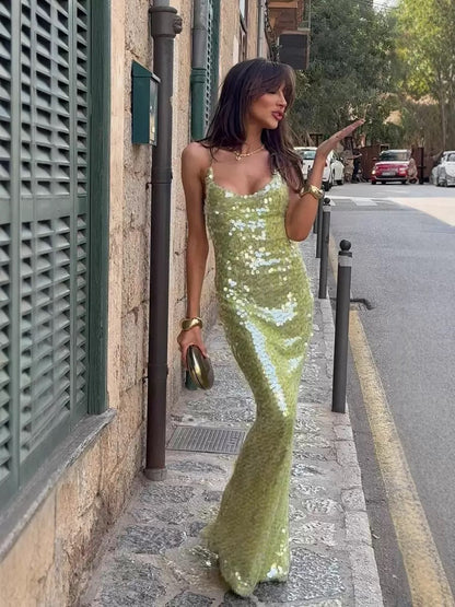 Alessia Lange Maxi Jurk met Glitter – Stralende Avondjurk voor Feestelijke Gelegenheden