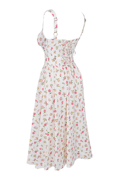 Sofia Jurk | Gele Midi Zomerjurk met Bloemenprint en Verstelbare Bandjes