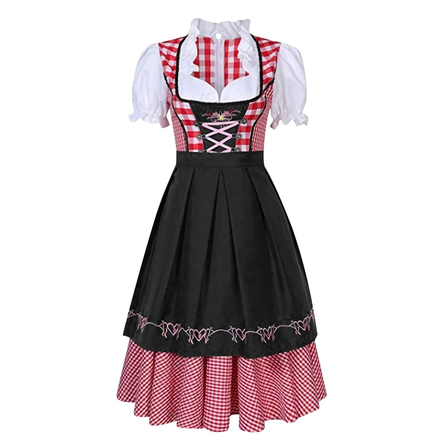 Loretta Dirndl Jurk | Beierse Oktoberfest-jurk met Korsetdetail, Pofmouwen en Schort